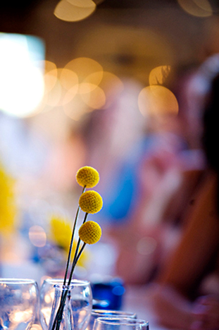 With yellow white and blue color pallet Bliss had custom blue table runners