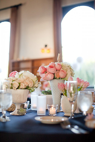 White-and-Pink-Flowers-in-Milk-Glass-Vases-500x750