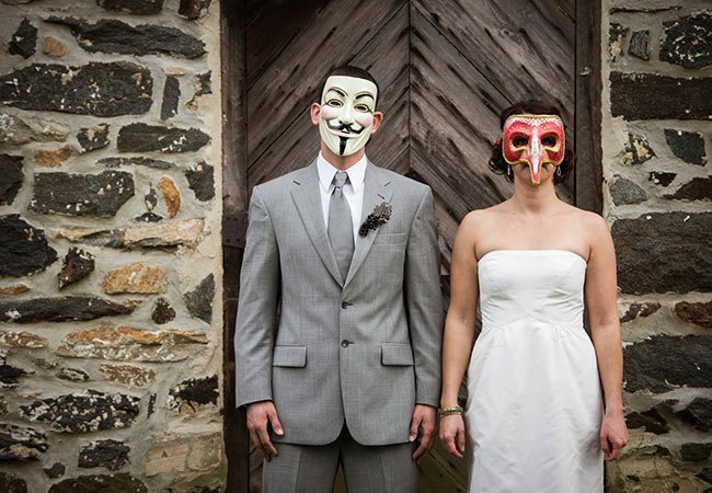 masquerade bride and groom