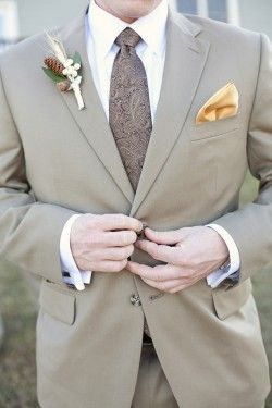 tan suit fall wedding