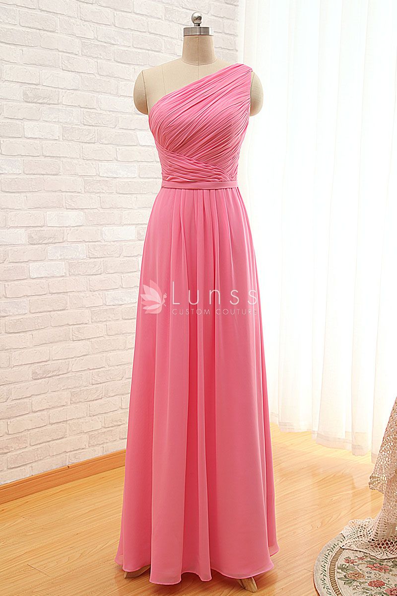 pleated-asymmetrical-one-shoulder-pink-chiffon-simple-long-bridesmaid-dress-1