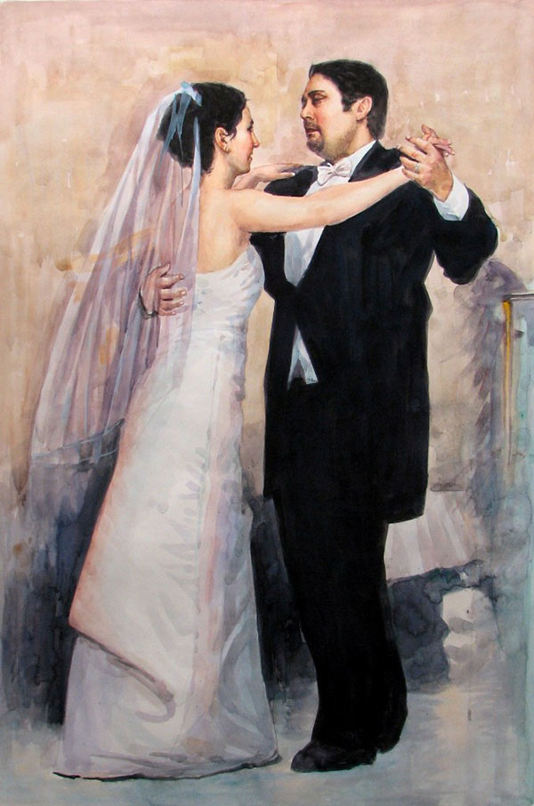 Talented artist, Melissa captures the tenderness of the wedding dance in this watercolor, turning a moment of movement into a memory that can be relived time and time again by the viewer.